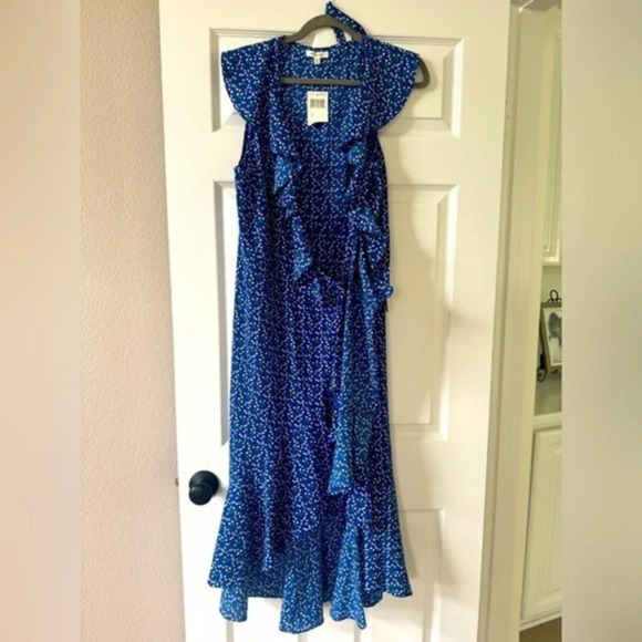 Max Studio polka dot wrap dress with ruffle trim NWT size large - Picture 1 of 6